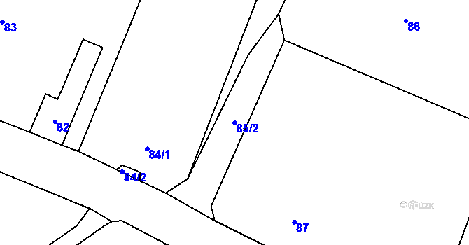 Parcela st. 85/2 v KÚ Raková, Katastrální mapa