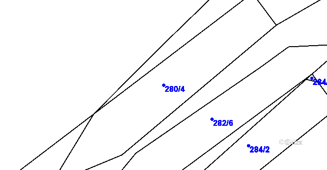 Parcela st. 280/4 v KÚ Raková, Katastrální mapa