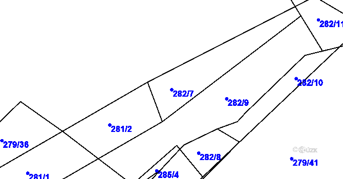 Parcela st. 282/7 v KÚ Raková, Katastrální mapa