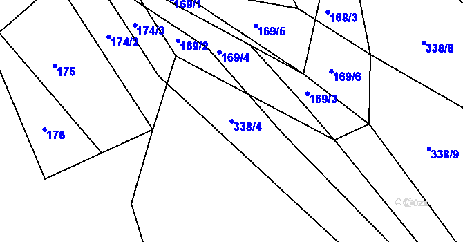 Parcela st. 338/4 v KÚ Raková, Katastrální mapa
