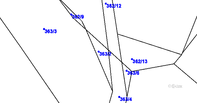 Parcela st. 363/2 v KÚ Raková, Katastrální mapa