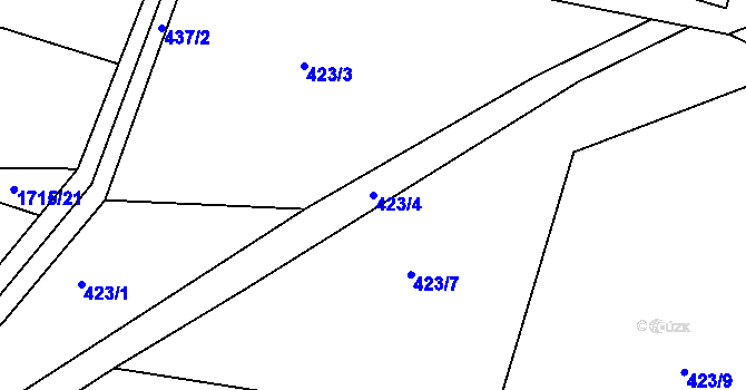 Parcela st. 423/4 v KÚ Raková, Katastrální mapa