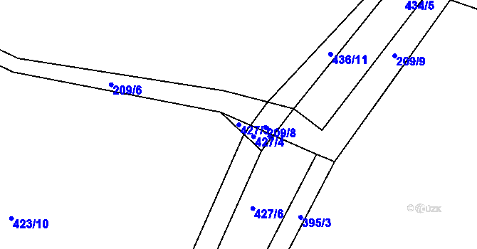 Parcela st. 427/3 v KÚ Raková, Katastrální mapa
