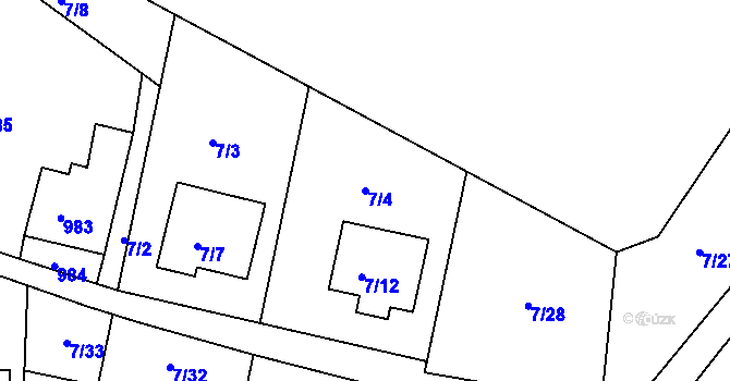 Parcela st. 7/4 v KÚ Zádveřice, Katastrální mapa