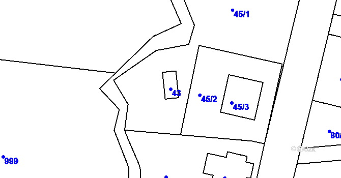 Parcela st. 43 v KÚ Zádveřice, Katastrální mapa