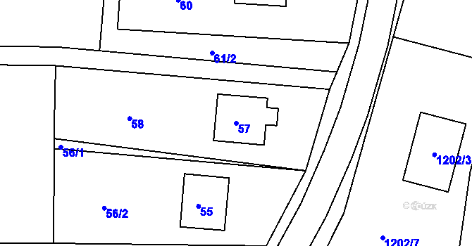 Parcela st. 57 v KÚ Zádveřice, Katastrální mapa