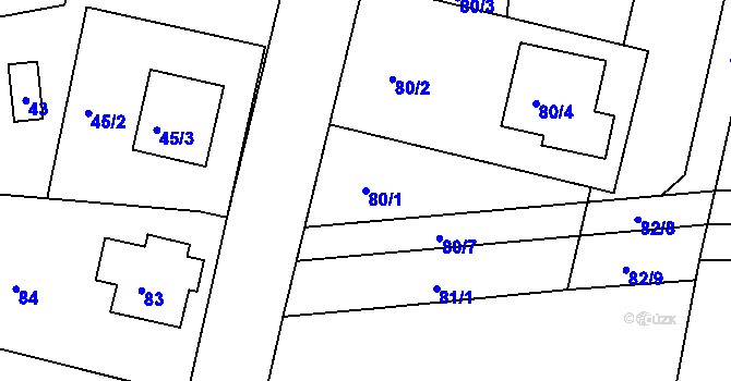 Parcela st. 80/1 v KÚ Zádveřice, Katastrální mapa