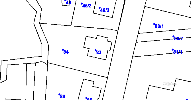 Parcela st. 83 v KÚ Zádveřice, Katastrální mapa