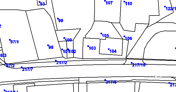 Parcela st. 103 v KÚ Zádveřice, Katastrální mapa