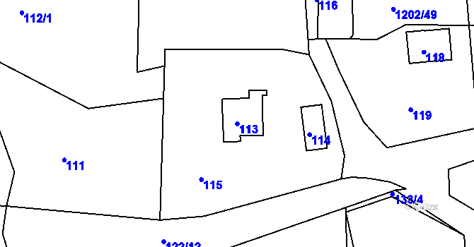 Parcela st. 113 v KÚ Zádveřice, Katastrální mapa