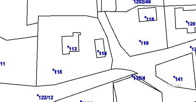 Parcela st. 114 v KÚ Zádveřice, Katastrální mapa