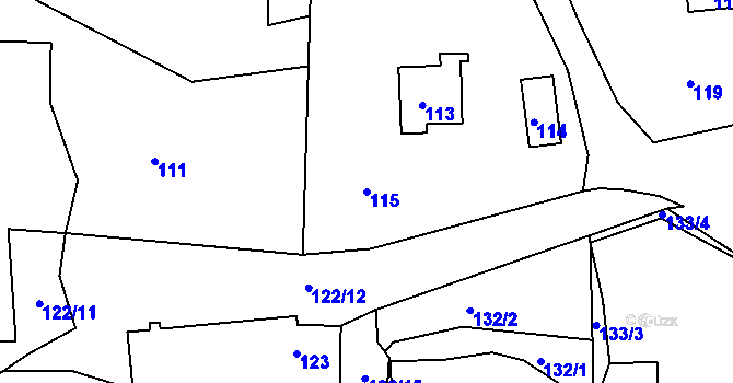 Parcela st. 115 v KÚ Zádveřice, Katastrální mapa