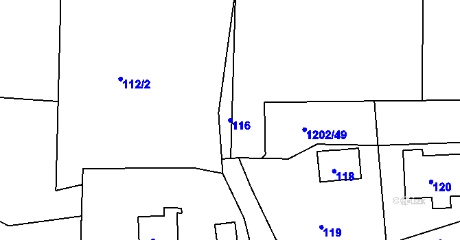 Parcela st. 116 v KÚ Zádveřice, Katastrální mapa