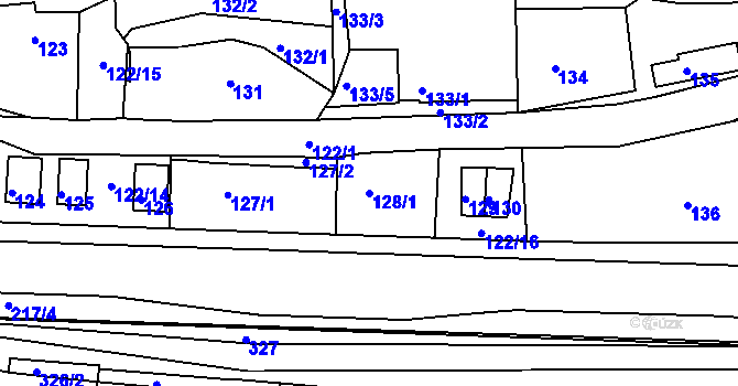 Parcela st. 128/1 v KÚ Zádveřice, Katastrální mapa