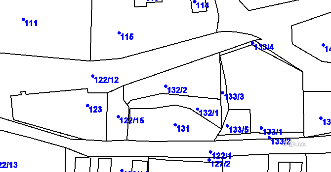 Parcela st. 132/2 v KÚ Zádveřice, Katastrální mapa