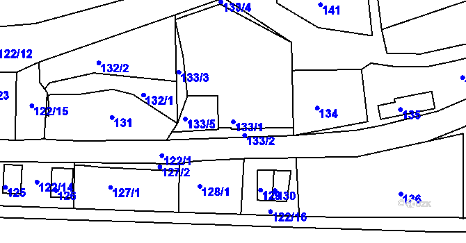 Parcela st. 133/1 v KÚ Zádveřice, Katastrální mapa