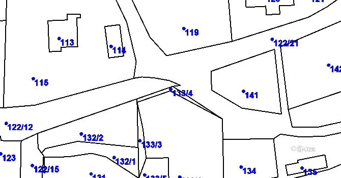 Parcela st. 133/4 v KÚ Zádveřice, Katastrální mapa