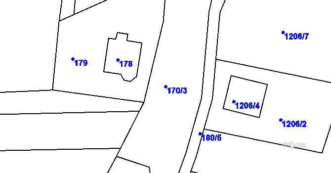 Parcela st. 170/3 v KÚ Zádveřice, Katastrální mapa