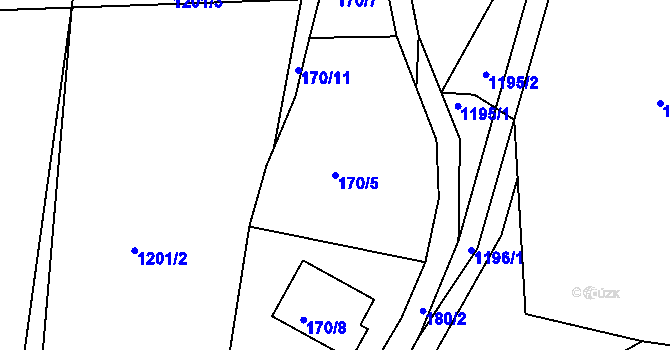 Parcela st. 170/5 v KÚ Zádveřice, Katastrální mapa