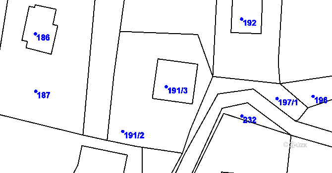 Parcela st. 191/3 v KÚ Zádveřice, Katastrální mapa