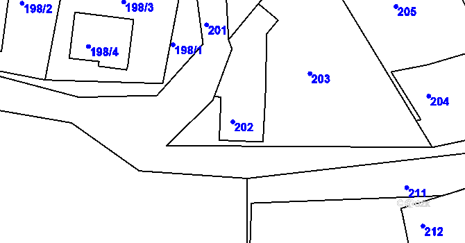 Parcela st. 202 v KÚ Zádveřice, Katastrální mapa