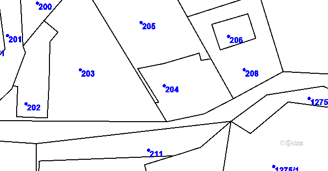 Parcela st. 204 v KÚ Zádveřice, Katastrální mapa