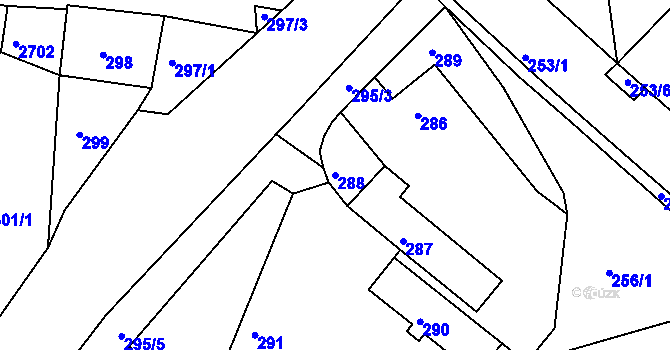 Parcela st. 288 v KÚ Zádveřice, Katastrální mapa