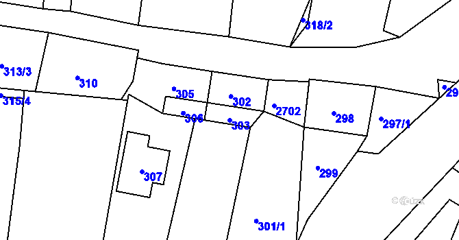 Parcela st. 303 v KÚ Zádveřice, Katastrální mapa