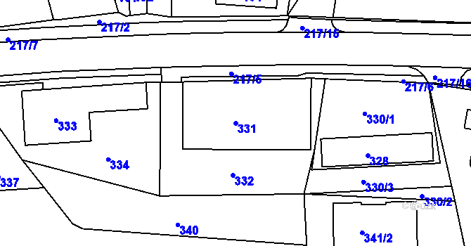 Parcela st. 331 v KÚ Zádveřice, Katastrální mapa