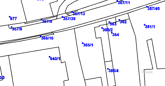 Parcela st. 365/1 v KÚ Zádveřice, Katastrální mapa