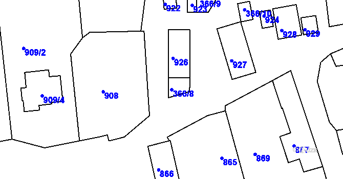 Parcela st. 366/8 v KÚ Zádveřice, Katastrální mapa