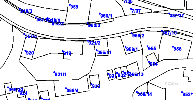 Parcela st. 366/11 v KÚ Zádveřice, Katastrální mapa