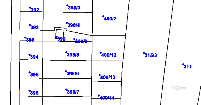 Parcela st. 400/12 v KÚ Zádveřice, Katastrální mapa
