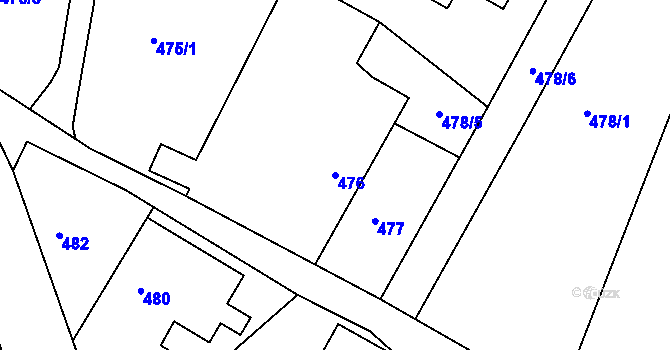 Parcela st. 476 v KÚ Zádveřice, Katastrální mapa