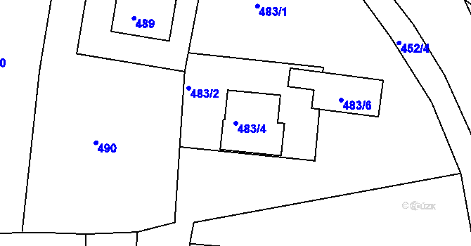 Parcela st. 483/4 v KÚ Zádveřice, Katastrální mapa