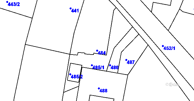 Parcela st. 484 v KÚ Zádveřice, Katastrální mapa