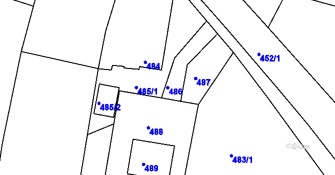 Parcela st. 486 v KÚ Zádveřice, Katastrální mapa