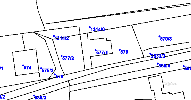 Parcela st. 577/1 v KÚ Zádveřice, Katastrální mapa