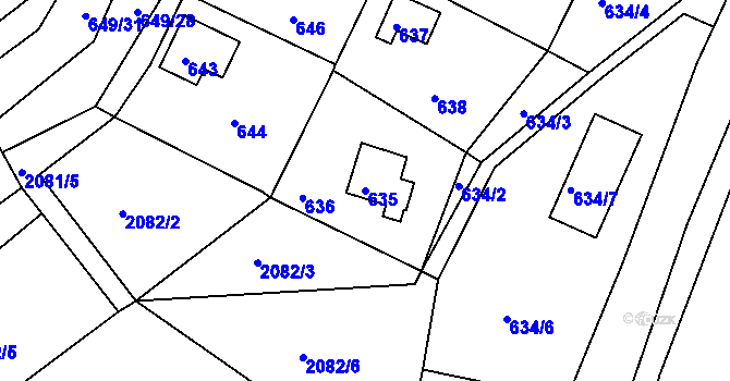 Parcela st. 635 v KÚ Zádveřice, Katastrální mapa
