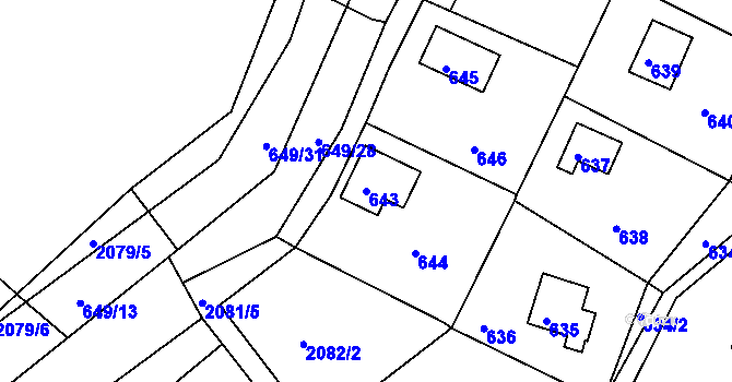 Parcela st. 643 v KÚ Zádveřice, Katastrální mapa
