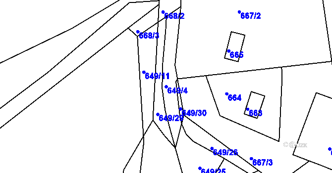 Parcela st. 649/4 v KÚ Zádveřice, Katastrální mapa