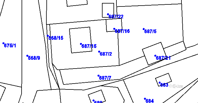 Parcela st. 687/2 v KÚ Zádveřice, Katastrální mapa
