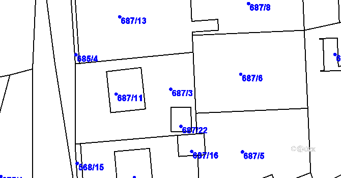 Parcela st. 687/3 v KÚ Zádveřice, Katastrální mapa