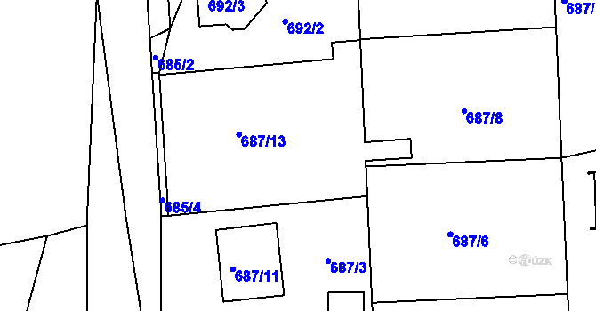Parcela st. 687/4 v KÚ Zádveřice, Katastrální mapa