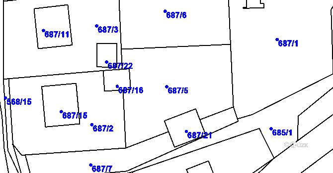 Parcela st. 687/5 v KÚ Zádveřice, Katastrální mapa