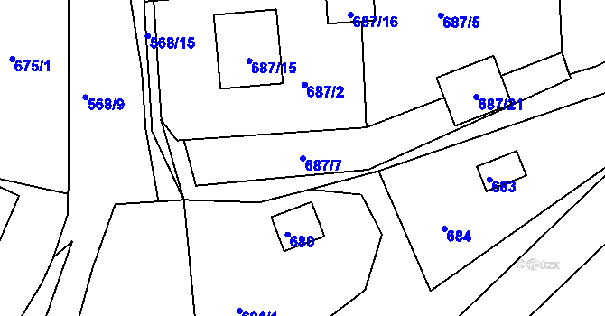 Parcela st. 687/7 v KÚ Zádveřice, Katastrální mapa