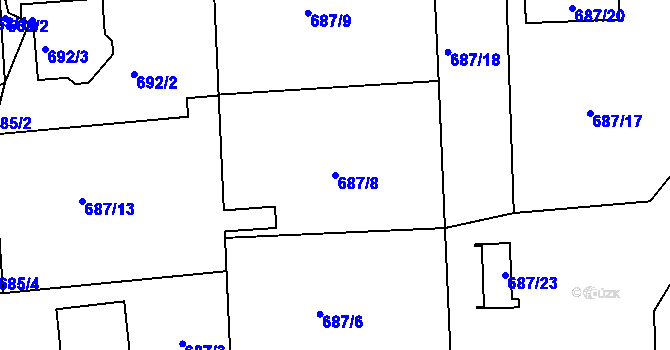 Parcela st. 687/8 v KÚ Zádveřice, Katastrální mapa