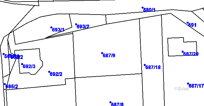 Parcela st. 687/9 v KÚ Zádveřice, Katastrální mapa