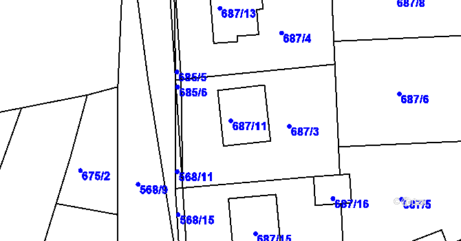 Parcela st. 687/11 v KÚ Zádveřice, Katastrální mapa