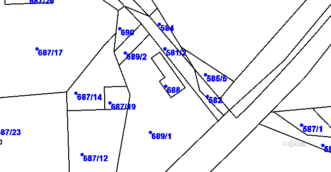 Parcela st. 688 v KÚ Zádveřice, Katastrální mapa